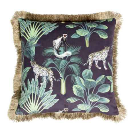 Sierkussen - fluweel gouden franjes Jungle Panter